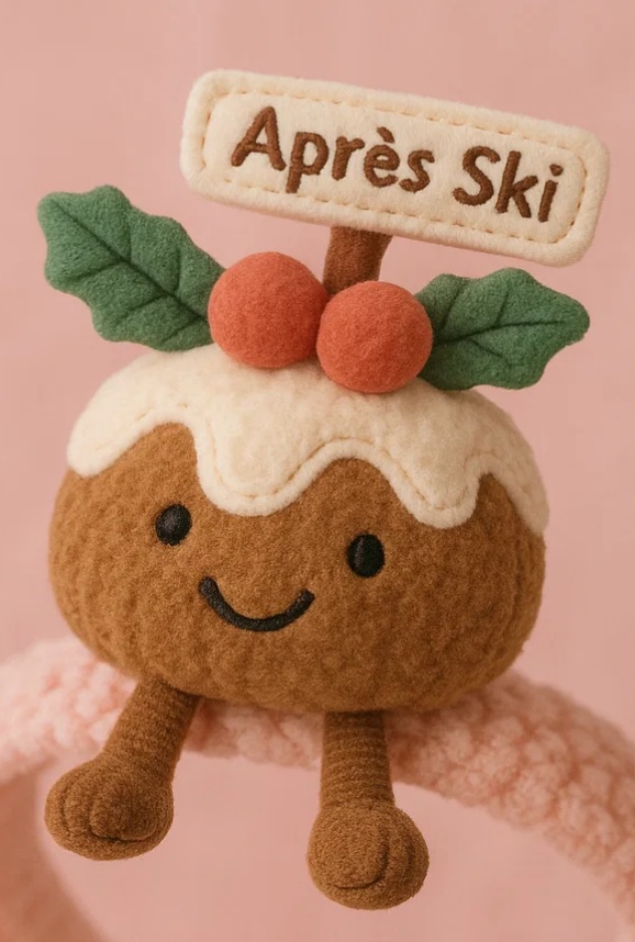Bandeau Bébé de Noël avec Peluche Pudding “Après Ski” – Bandeau Hiver en Molleton Doux
