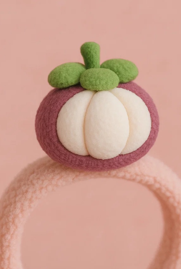 Mangostan Baby-Stirnband mit Plüschfrucht | Weiches, Fruchtiges Accessoire für Neugeborene