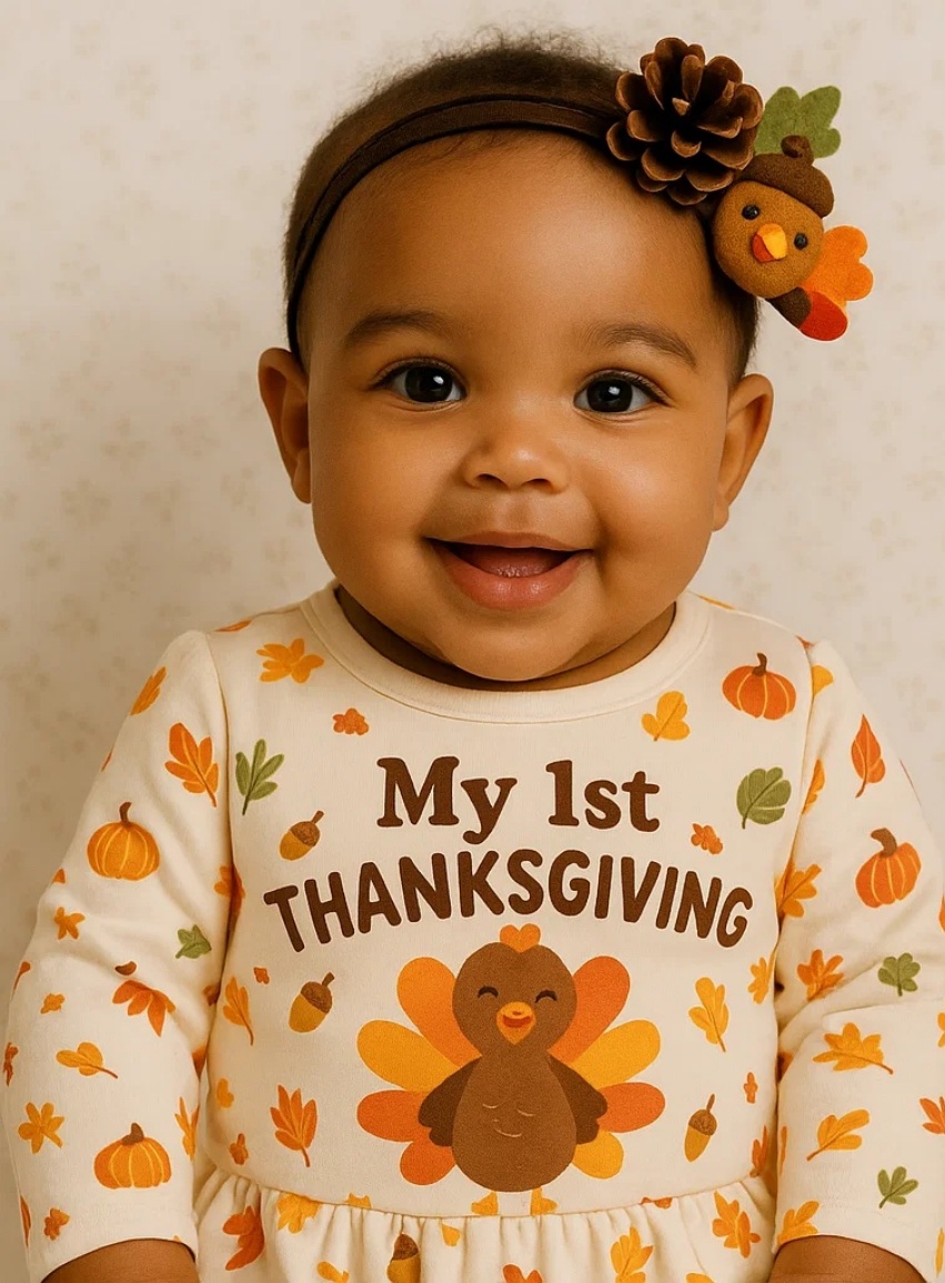 Bandeau Bébé Thanksgiving – Conception Artisanale de Gland et Citrouille