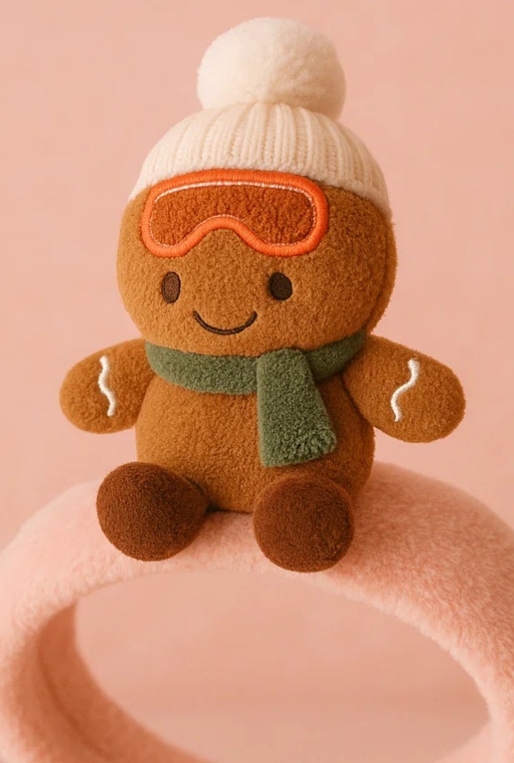 Faixa de Cabelo Natalina para Bebê com Boneco de Gengibre – Tira de Pelúcia Macia para Recém-nascido
