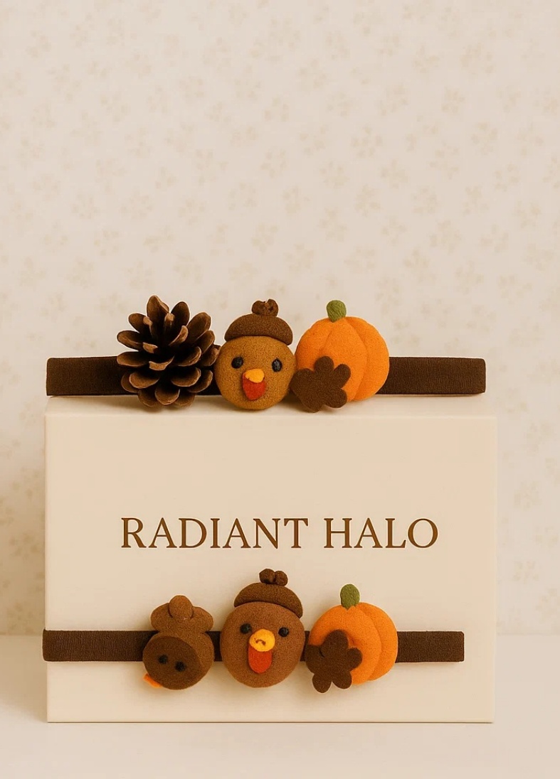 Bandeau Bébé Thanksgiving – Conception Artisanale de Gland et Citrouille
