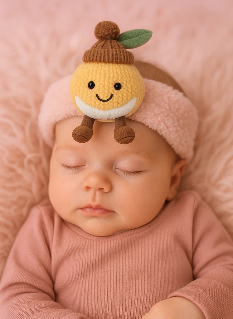 Avocado Cartoon Baby Headband with Winking Face – Funny Plush Fruit Design