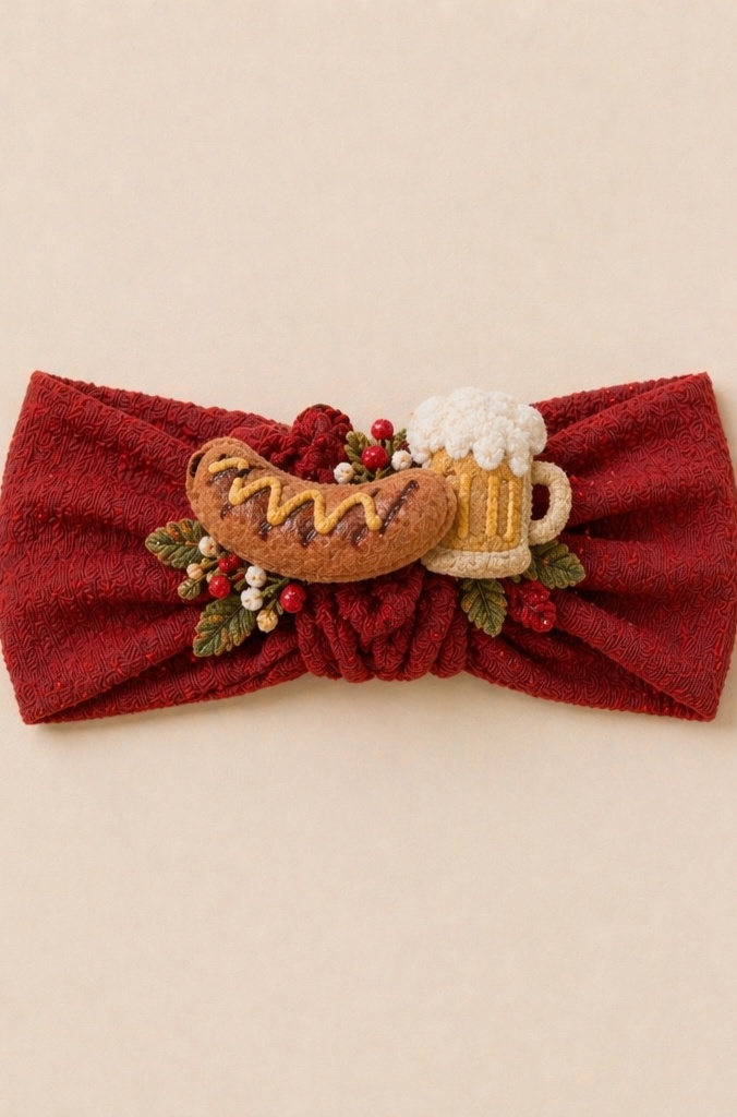 Wholesale OEM Custom Oktoberfest Baby Headband Supplier – Red Sausage & Beer Mug Holiday Headwrap
