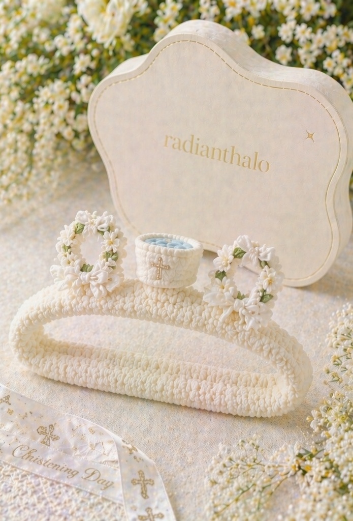 Custom Floral Wreath Christening Baby Headband with Removable Communion Doll