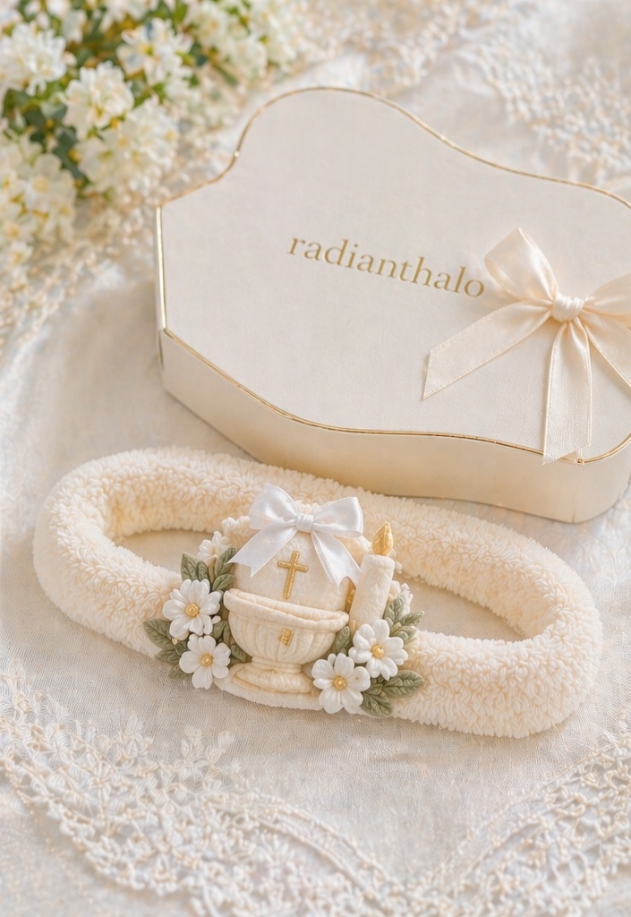 OEM Communion Chalice Baptism Baby Headband with Detachable Doll Accent
