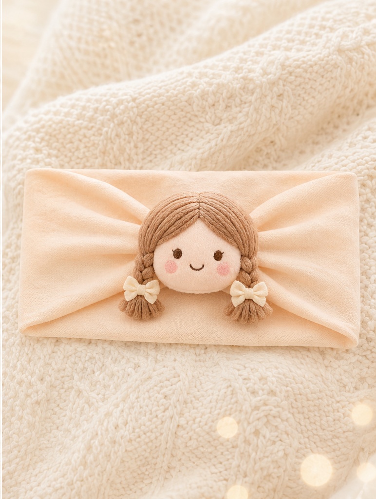 Wholesale Plush Doll Baby Headband for Boutiques – Soft Beige Girl Design