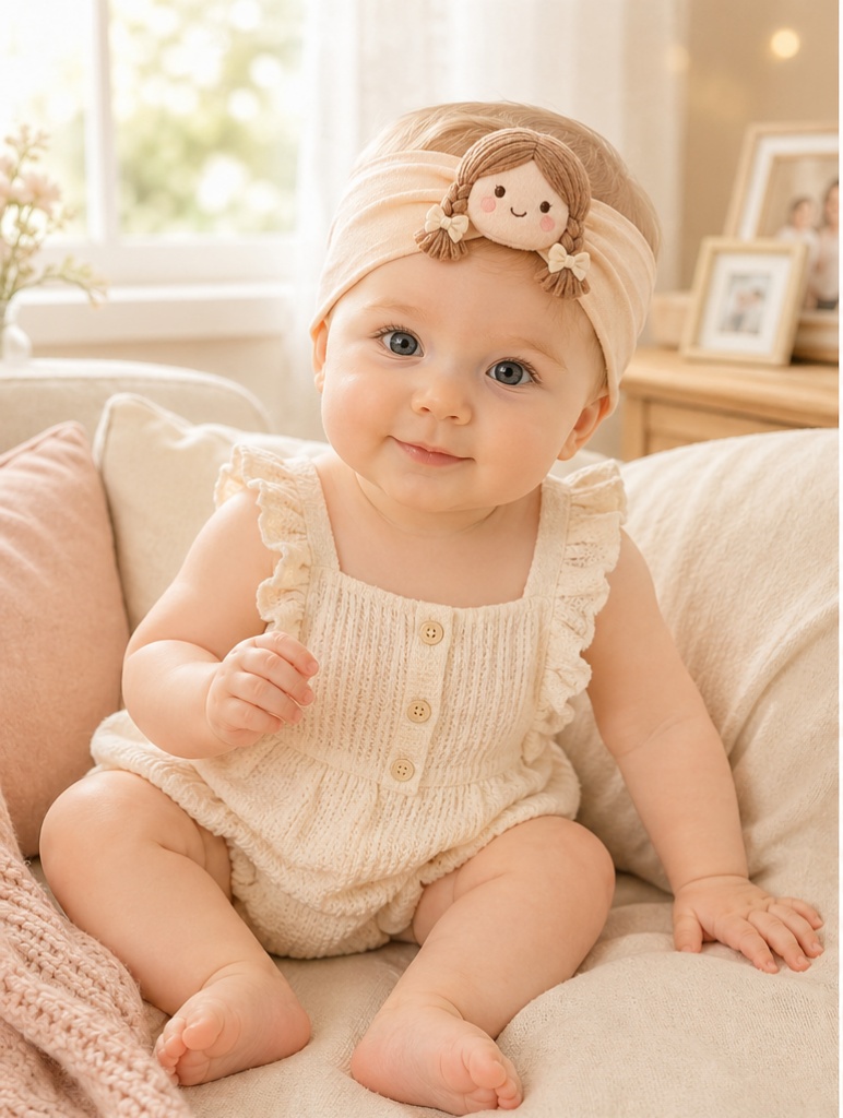 Wholesale Plush Doll Baby Headband for Boutiques – Soft Beige Girl Design