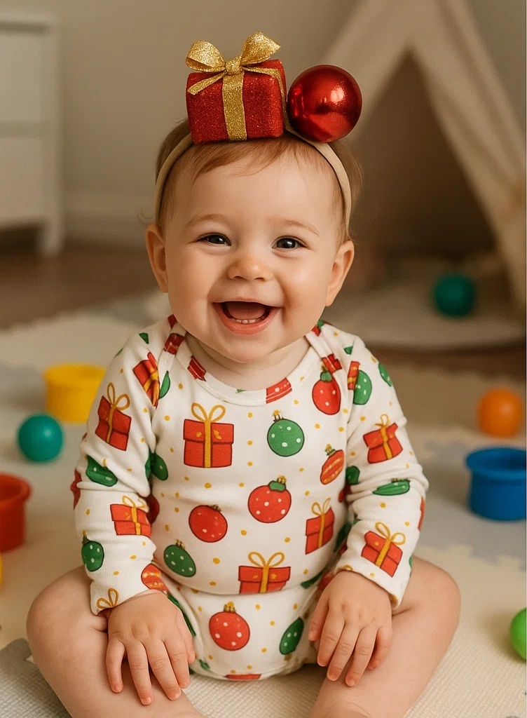 Christmas Gift Box Baby Headband with Red Ornament