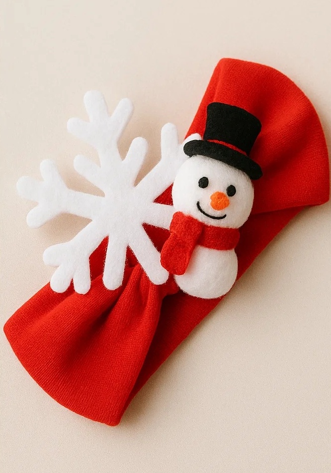 Snowman Baby Headband with Snowflake and Red Bow