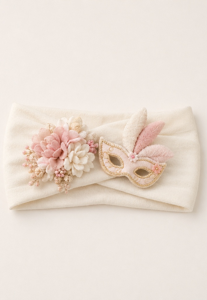 Grossiste B2B OEM/ODM Bandeau Bébé Personnalisé – Série Carnaval de Nice avec Masque, Fleurs et Plumes