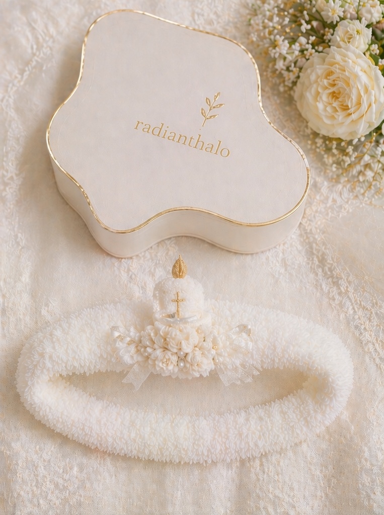 Floral Candle Christening Baby Headband with Removable Doll Topper