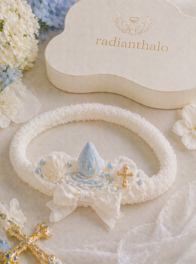 Wholesale OEM Baby Doll Baptism Headband with Removable Cross Shell Flower Charms