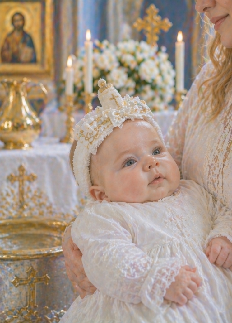 Wholesale Cross Candle Christening Baby Headband with Removable Doll Topper