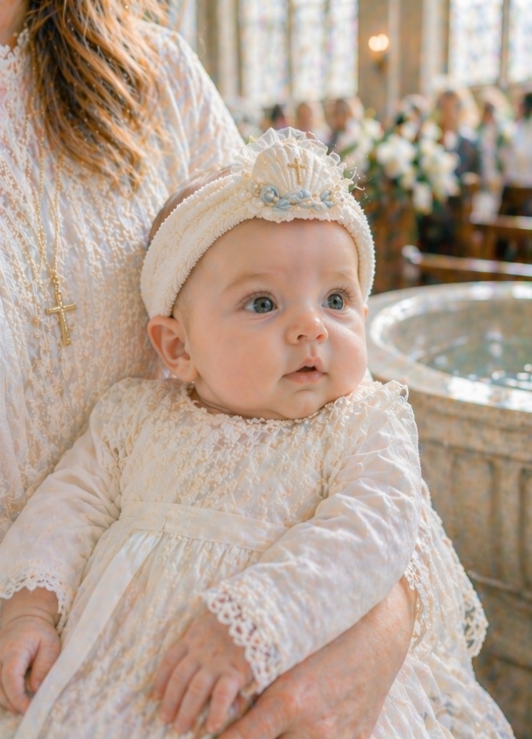 Großhandel Baby-Tauf-Stirnband mit abnehmbarem Puppenaufsatz und blauem Kreuzdesign