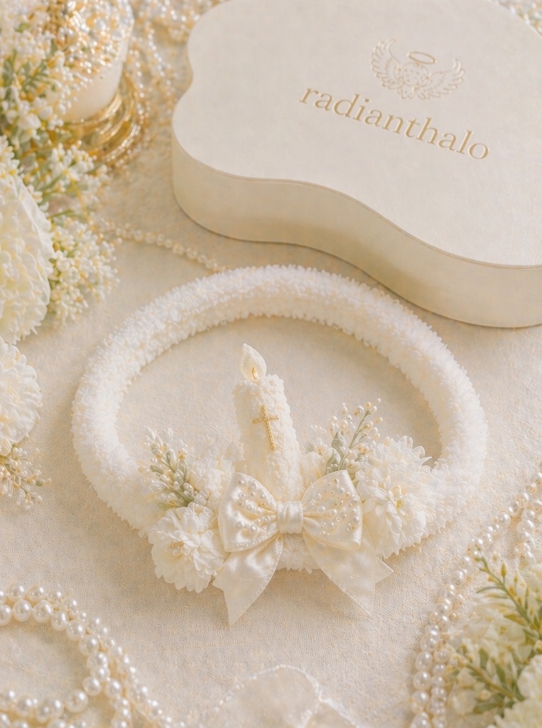 Wholesale White Christening Baby Detachable Doll Headband with Candle Cross Bow