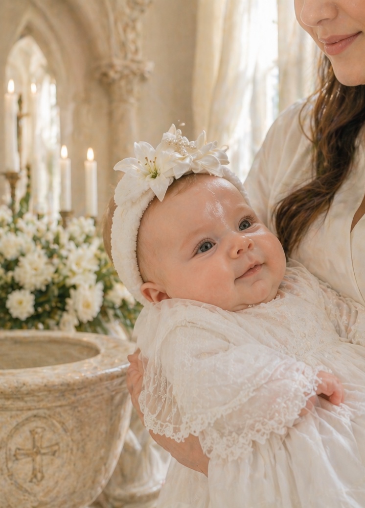 Wholesale Baby Baptism Detachable Flower Doll Headband – White Christening Hair Accessory for Infant Ceremony, Boutique Gift Sets & Photoshoots