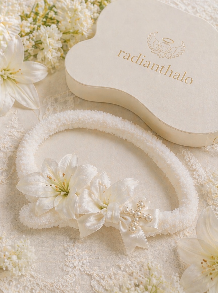 Wholesale Baby Baptism Detachable Flower Doll Headband – White Christening Hair Accessory for Infant Ceremony, Boutique Gift Sets & Photoshoots