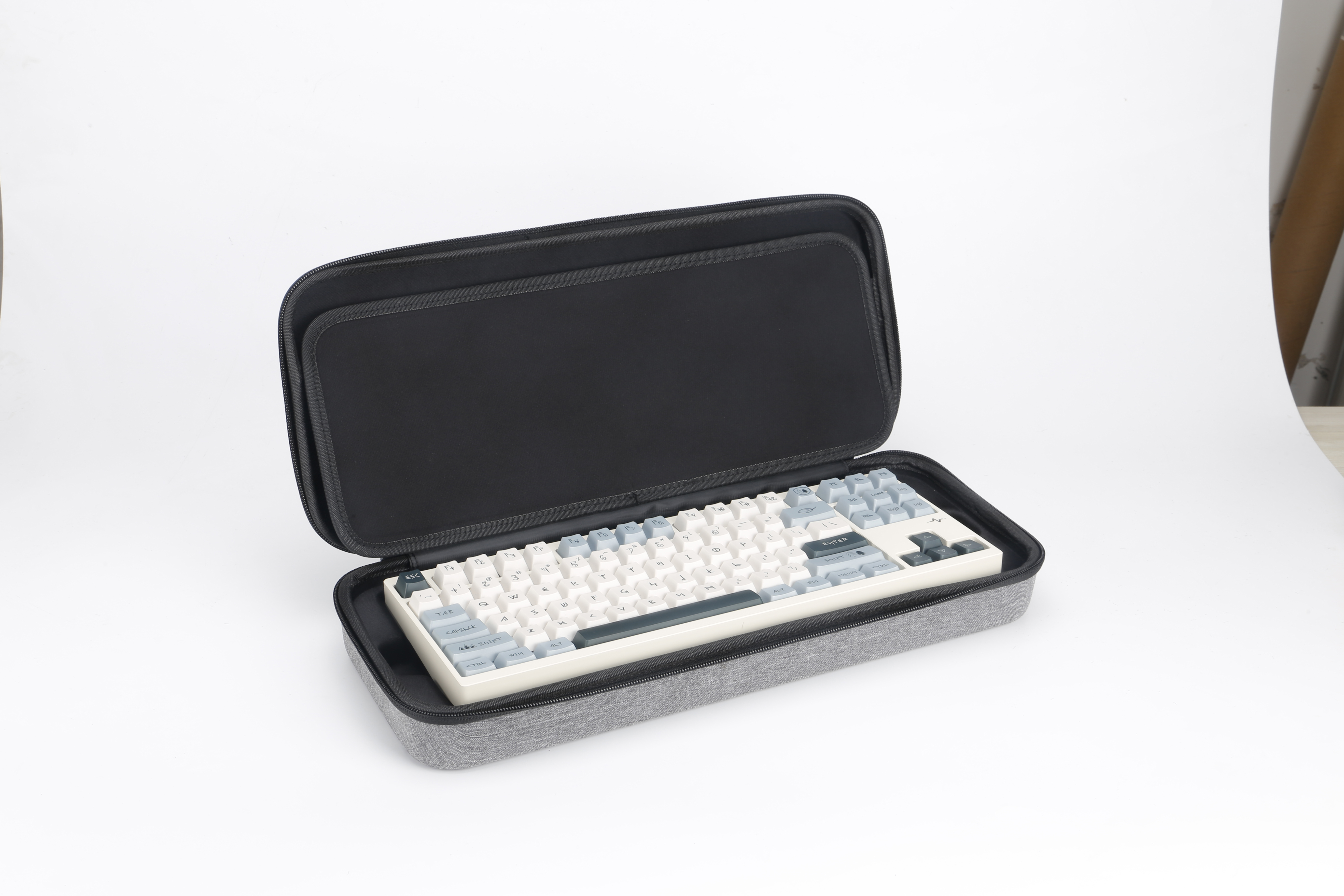 Grey Custom EVA Hard Shell Carry Case with Mesh Pocket – Travel Keyboard Organizer