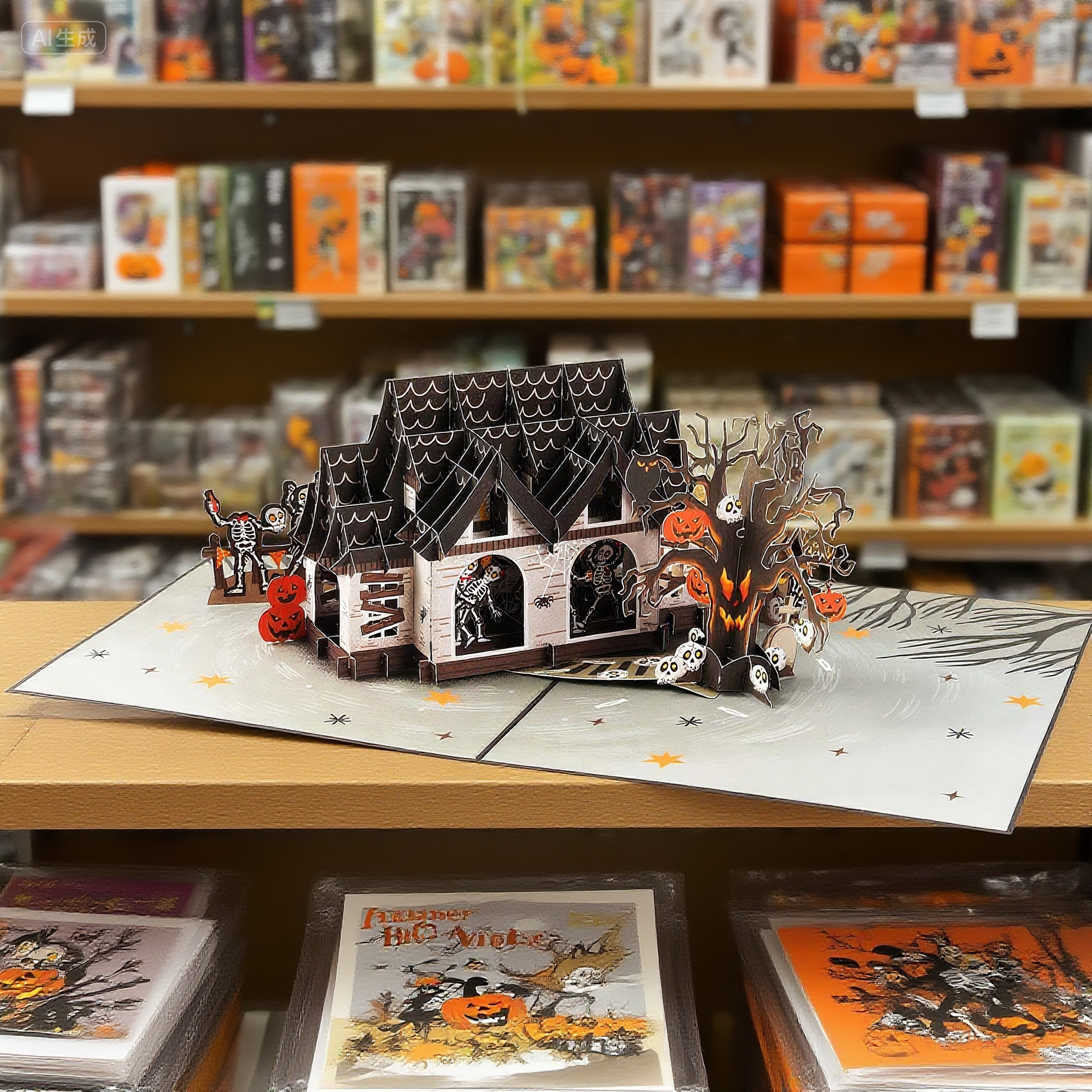 interactive spooky haunted house funny witch ghost pumpkin pop up 3d paper halloween greeting card