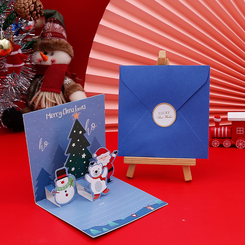 Interactive Magical colorful stock design Snowman Christmas Tree Jesus Santa Claus Religious Pop Up 3d Paper Christmas Greeting Card