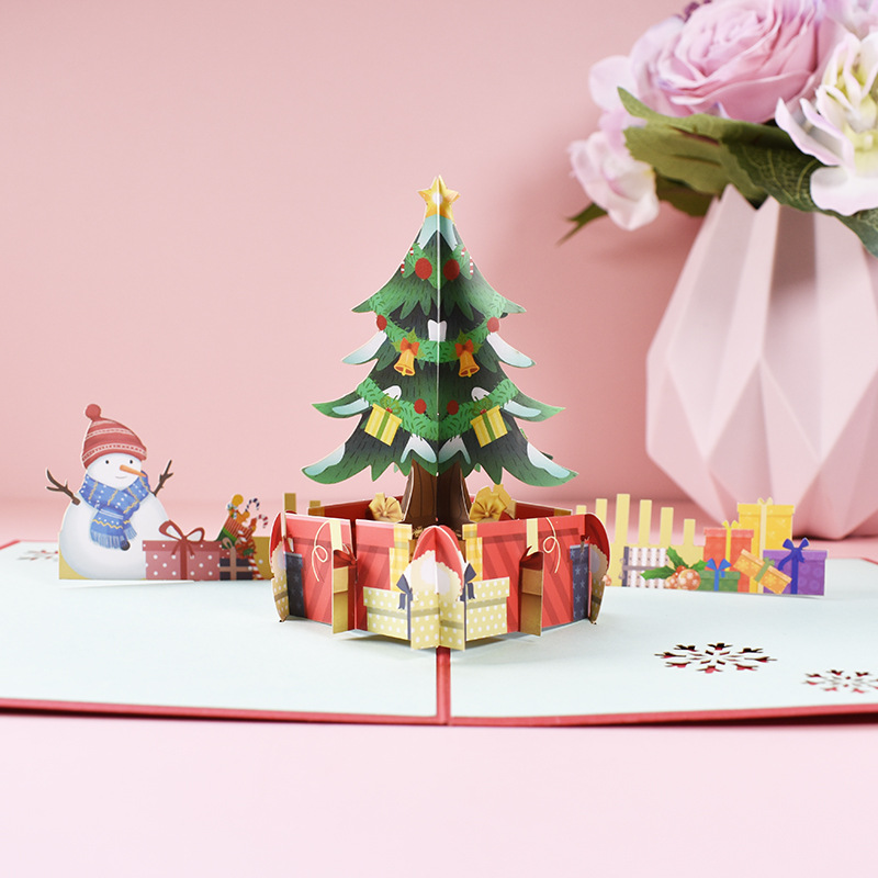 Interactive Magical gift boxes Snowman Christmas Tree Jesus Santa Claus Religious Pop Up 3d Paper Christmas Greeting Card
