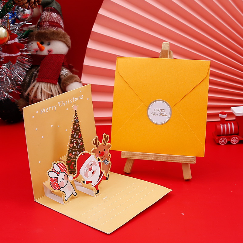 Interactive Magical colorful stock design Snowman Christmas Tree Jesus Santa Claus Religious Pop Up 3d Paper Christmas Greeting Card