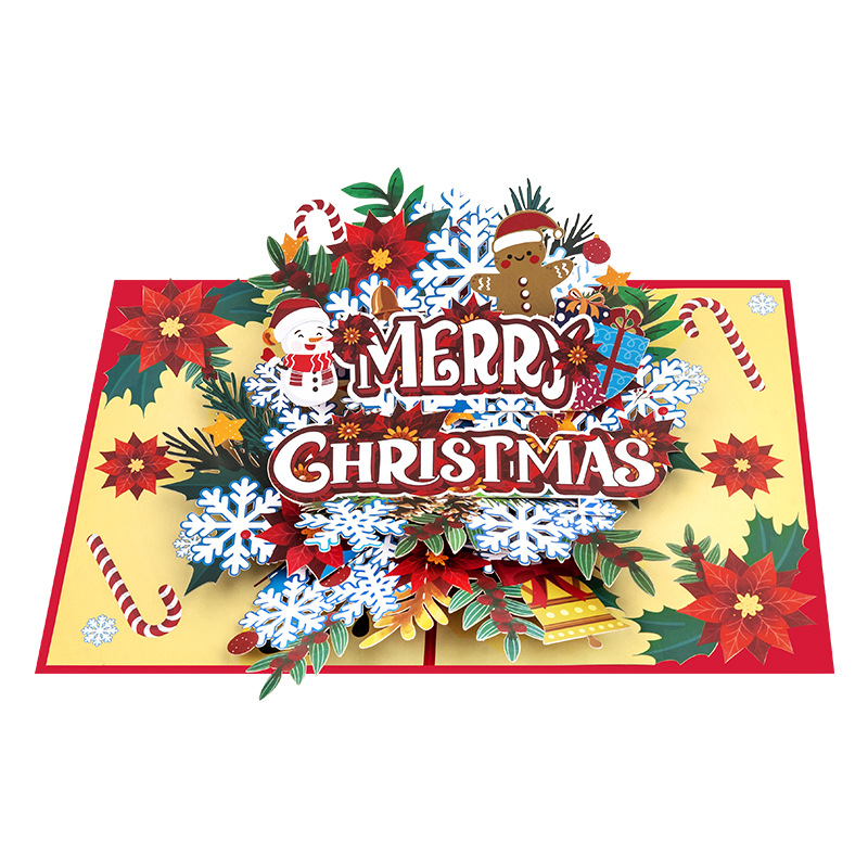 Interactive Magical snowflakes ginerbread Snowman Christmas Tree Jesus Santa Claus Religious Pop Up 3d Paper Christmas Greeting Card