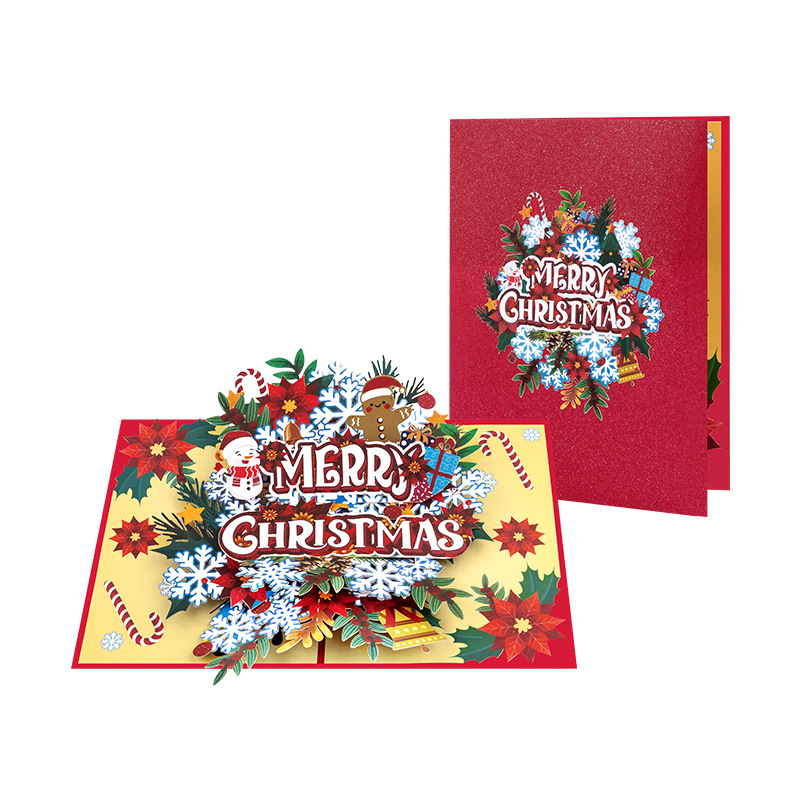 Interactive Magical snowflakes ginerbread Snowman Christmas Tree Jesus Santa Claus Religious Pop Up 3d Paper Christmas Greeting Card