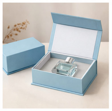 Luxury Custom Blue Foldable Magnetic Perfume Paper Packaging Box with Ribbon