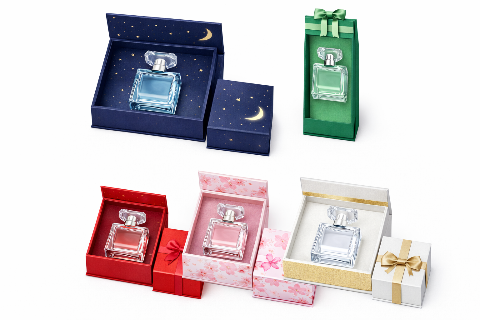 Luxury Romantic & Starry Perfume Magnetic Gift Box Set Custom Floral Ribbon Packaging