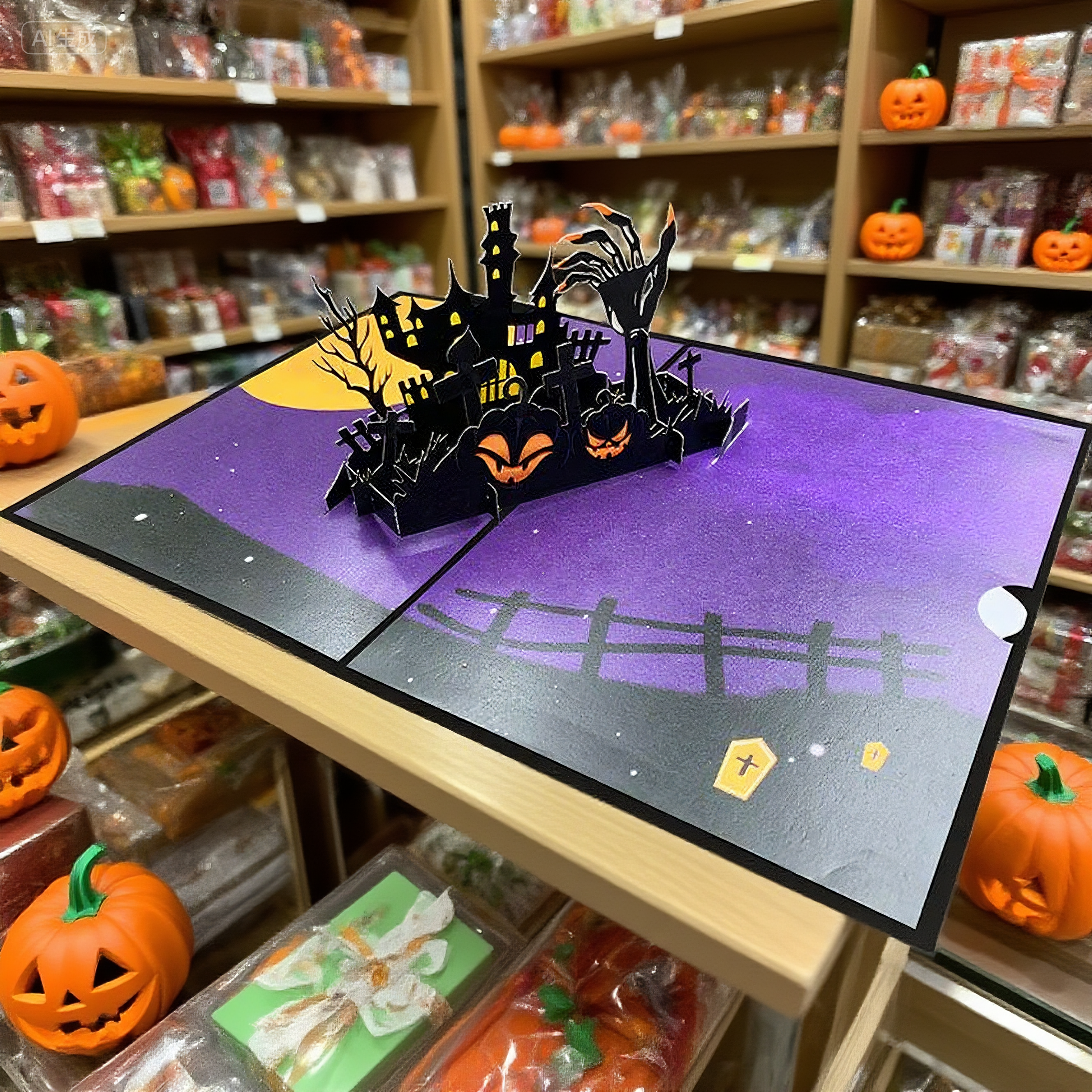 interactive spooky haunted black invisible house witch ghost pumpkin pop up 3d paper halloween greeting card