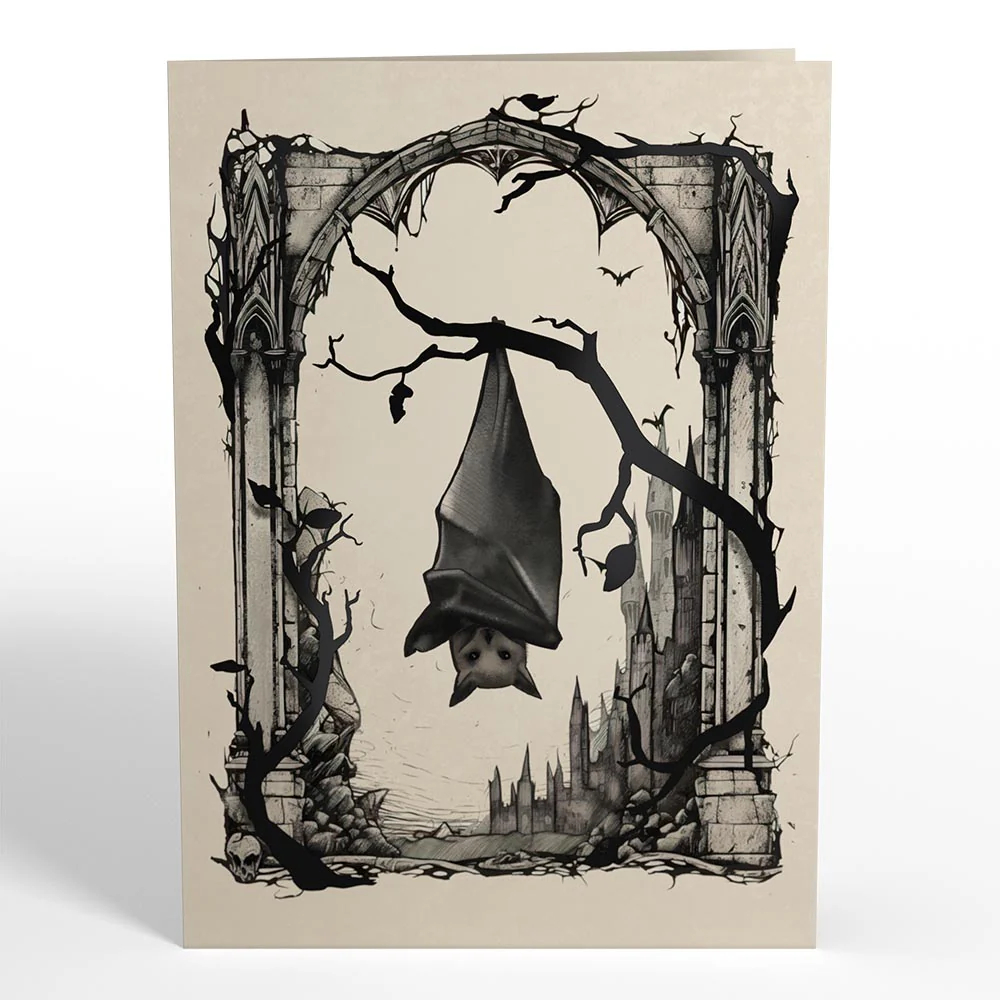 Creepy interactive spooky haunted house witch ghost pumpkin pop up 3d paper halloween greeting card