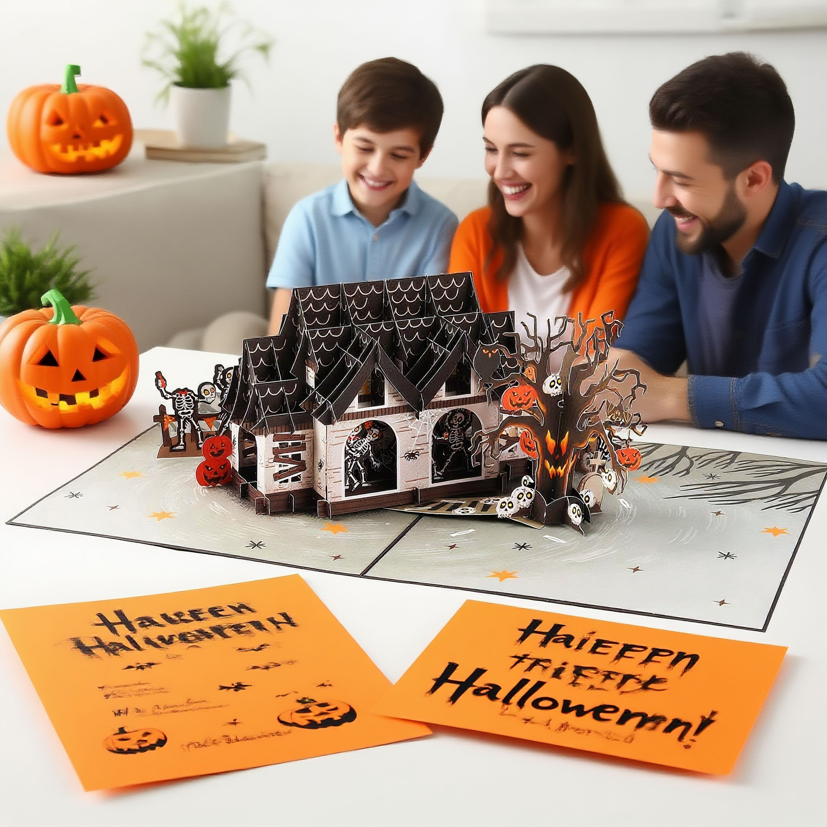 interactive spooky haunted Ghoulish house witch ghost pumpkin pop up 3d paper halloween greeting card