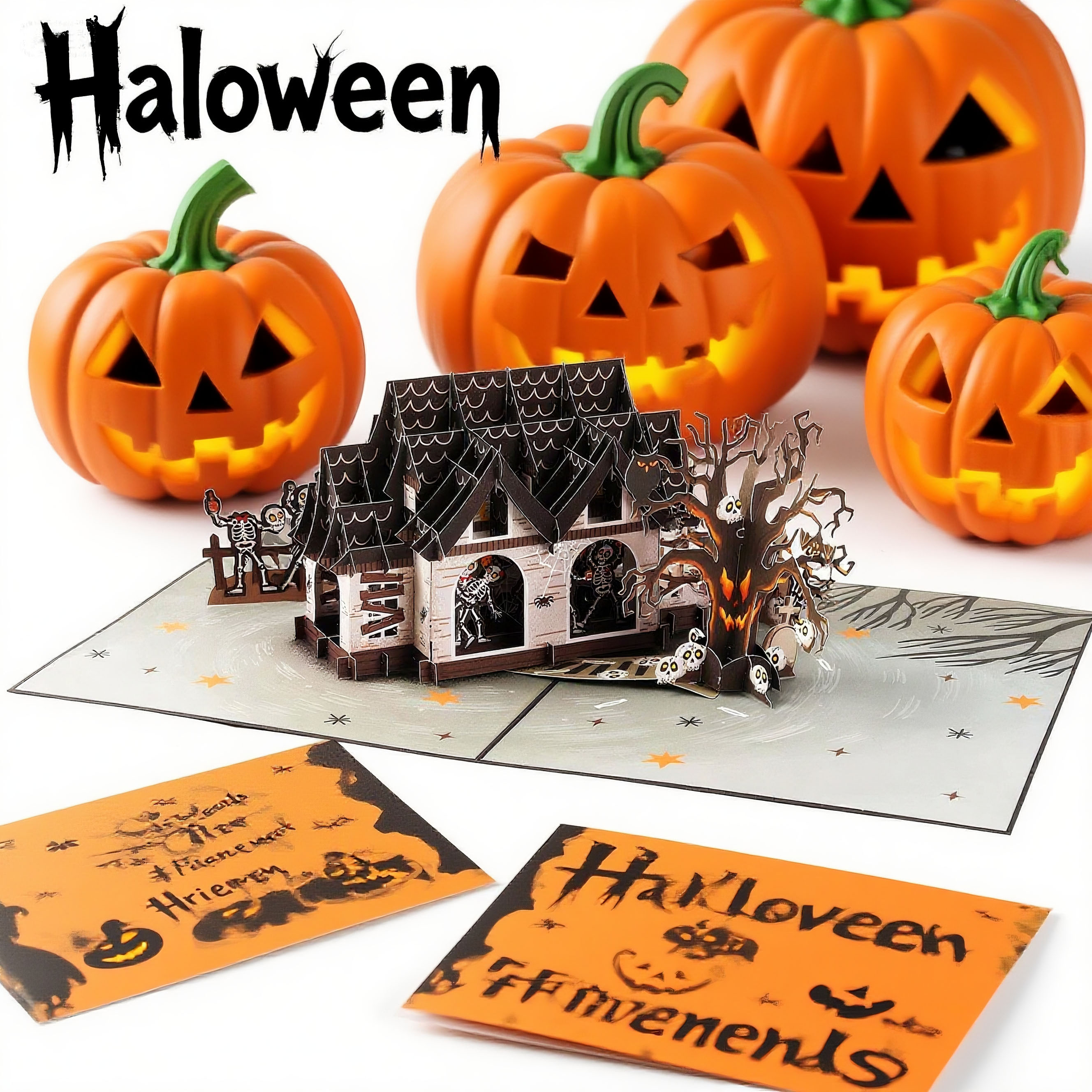 interactive spooky haunted Ghoulish house witch ghost pumpkin pop up 3d paper halloween greeting card