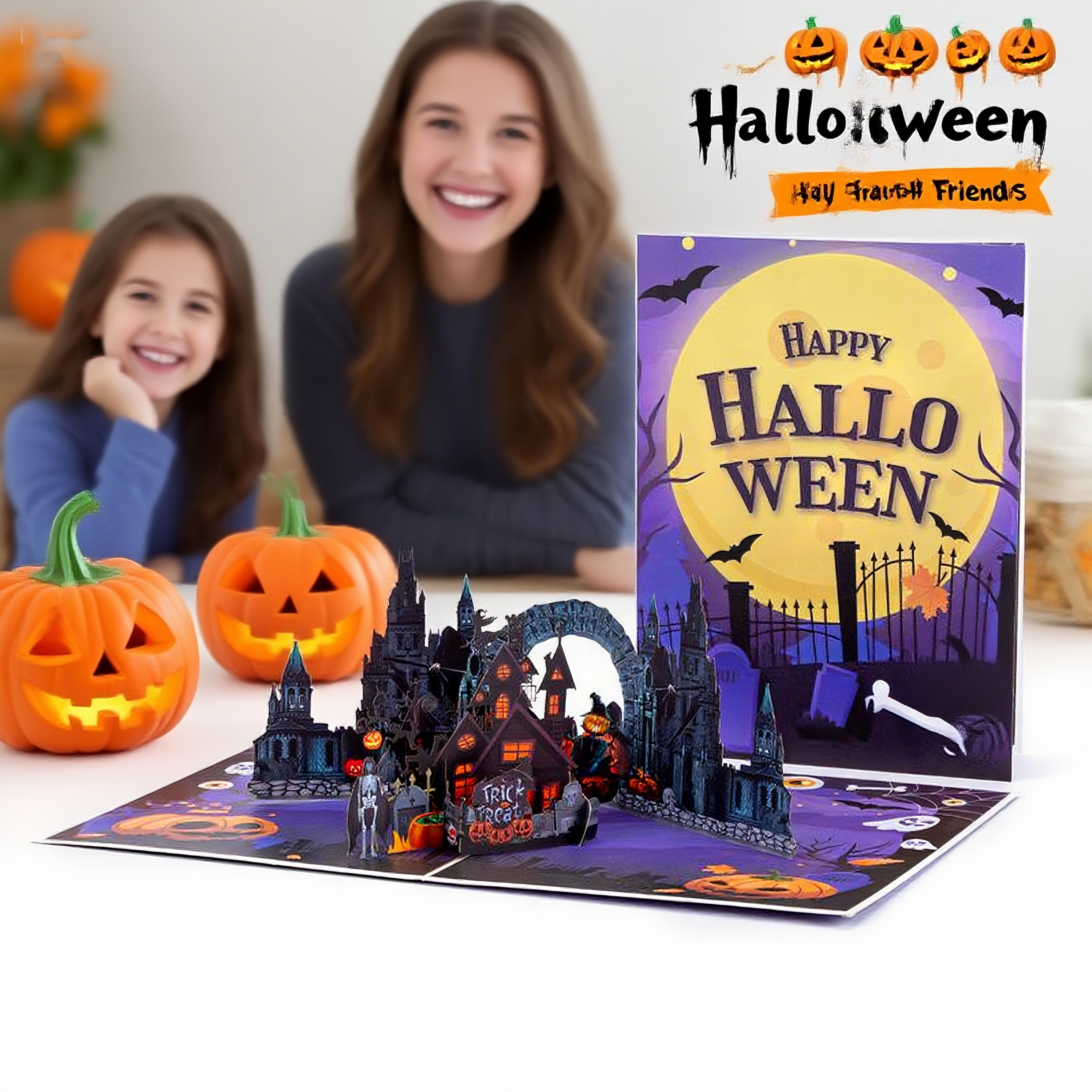 interactive spooky gloomy haunted house witch ghost pumpkin pop up 3d paper halloween greeting card