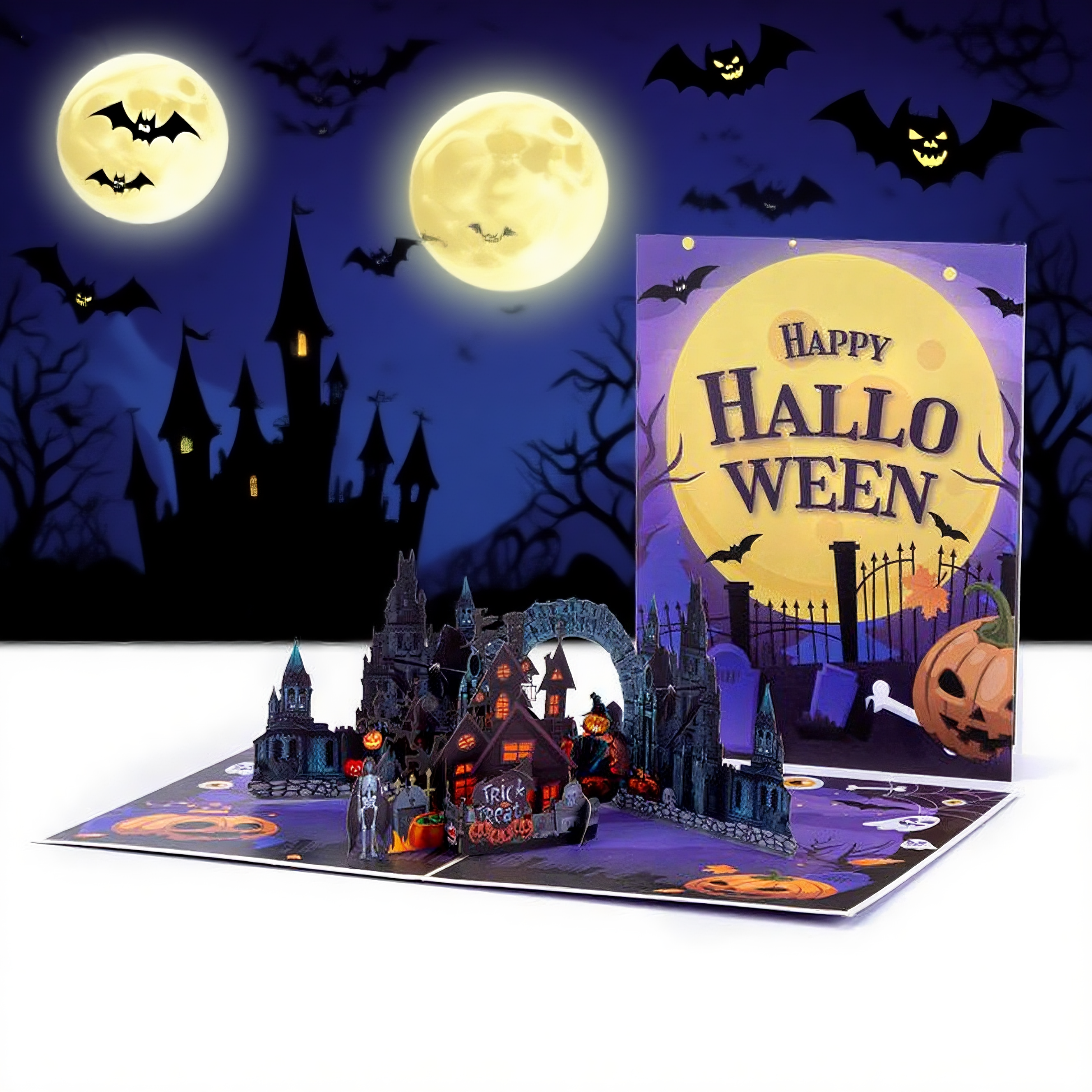 interactive spooky gloomy haunted house witch ghost pumpkin pop up 3d paper halloween greeting card