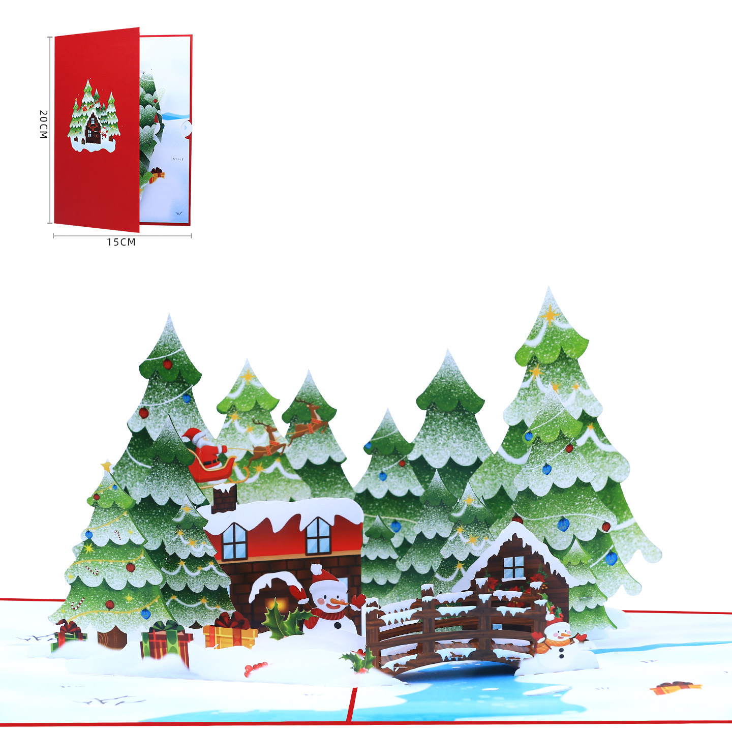 Interactive Magical Snowman Christmas Tree red maple leaf Jesus Santa Claus Religious Pop Up 3d Paper Christmas Greeting Card