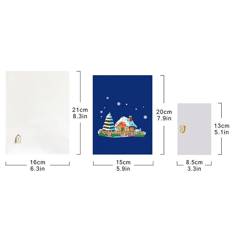 Interactive Pop-Up 3D Christmas Greeting Card with Musical Gingerbread House and Snow Scene