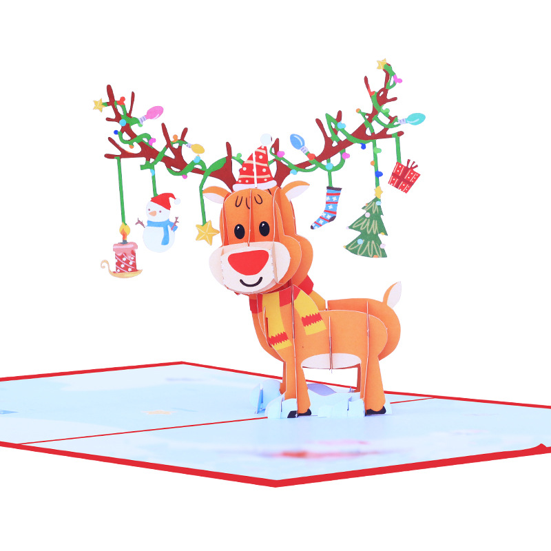Interactive Magical Snowman Christmas Tree red maple leaf Jesus Santa Claus Religious Pop Up 3d Paper Christmas Greeting Card