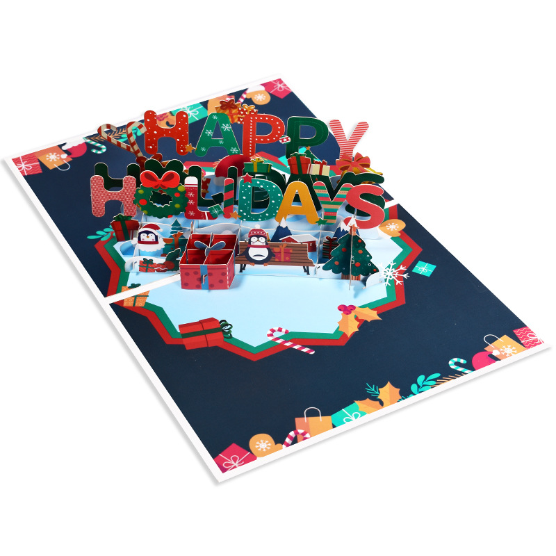 Interactive Magical cheerful Wholesale Snowman Christmas Tree Santa Claus Pop Up 3d Paper Christmas Greeting Card