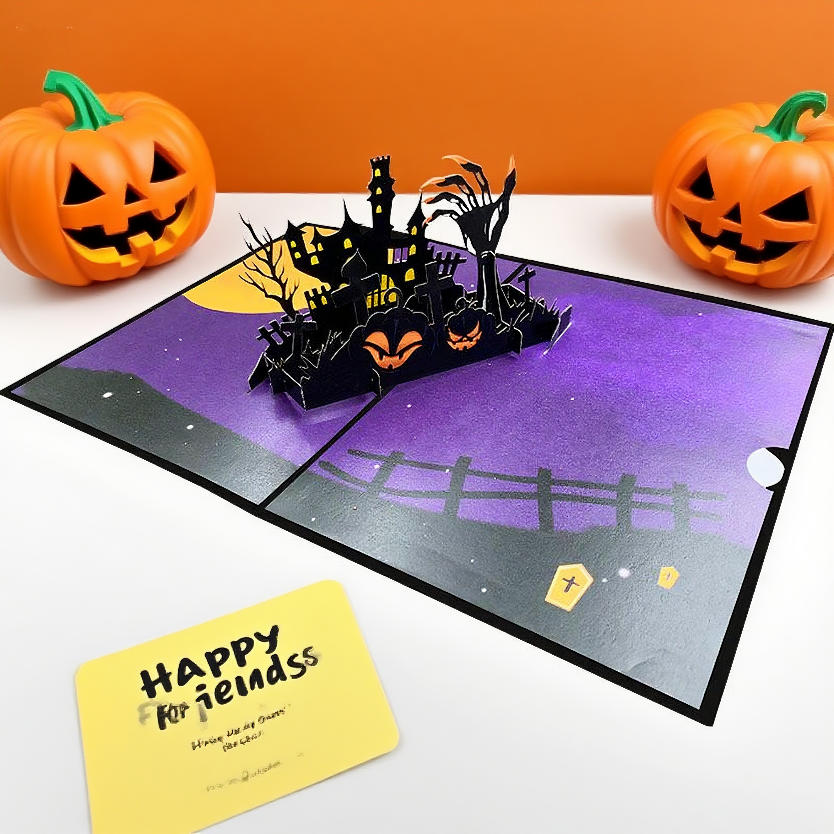 Interactive Spooky Haunted House Haunted Castle, Pumpkins & Bats Witch Ghost Pumpkin Pop Up 3d Paper Halloween Greeting Card