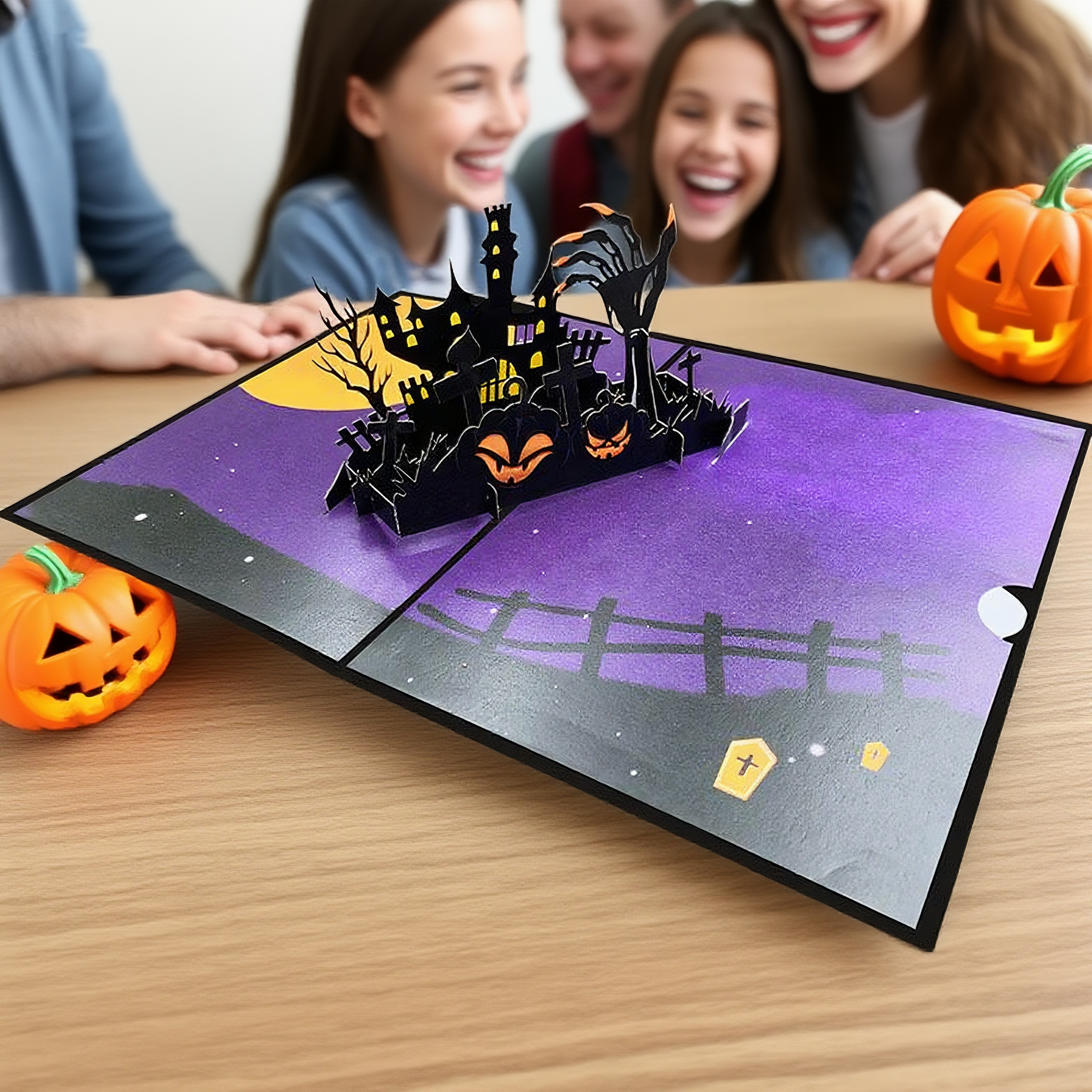 Interactive Spooky Haunted House Haunted Castle, Pumpkins & Bats Witch Ghost Pumpkin Pop Up 3d Paper Halloween Greeting Card
