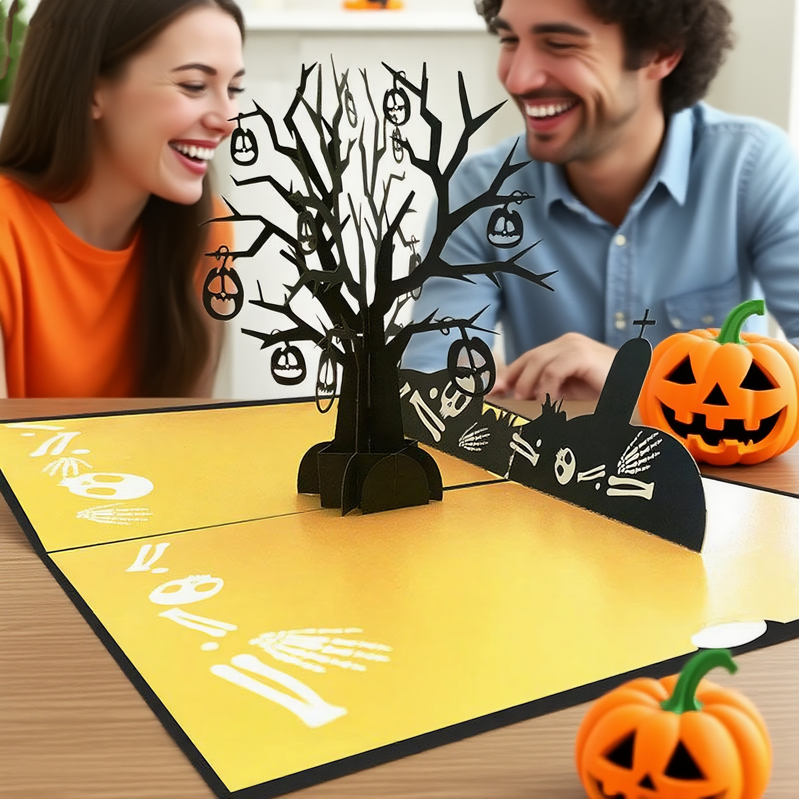 Interactive Dark Spooky Forest Spooky Haunted House Witch Ghost Tree Pumpkin Pop Up 3d Paper Halloween Greeting Card