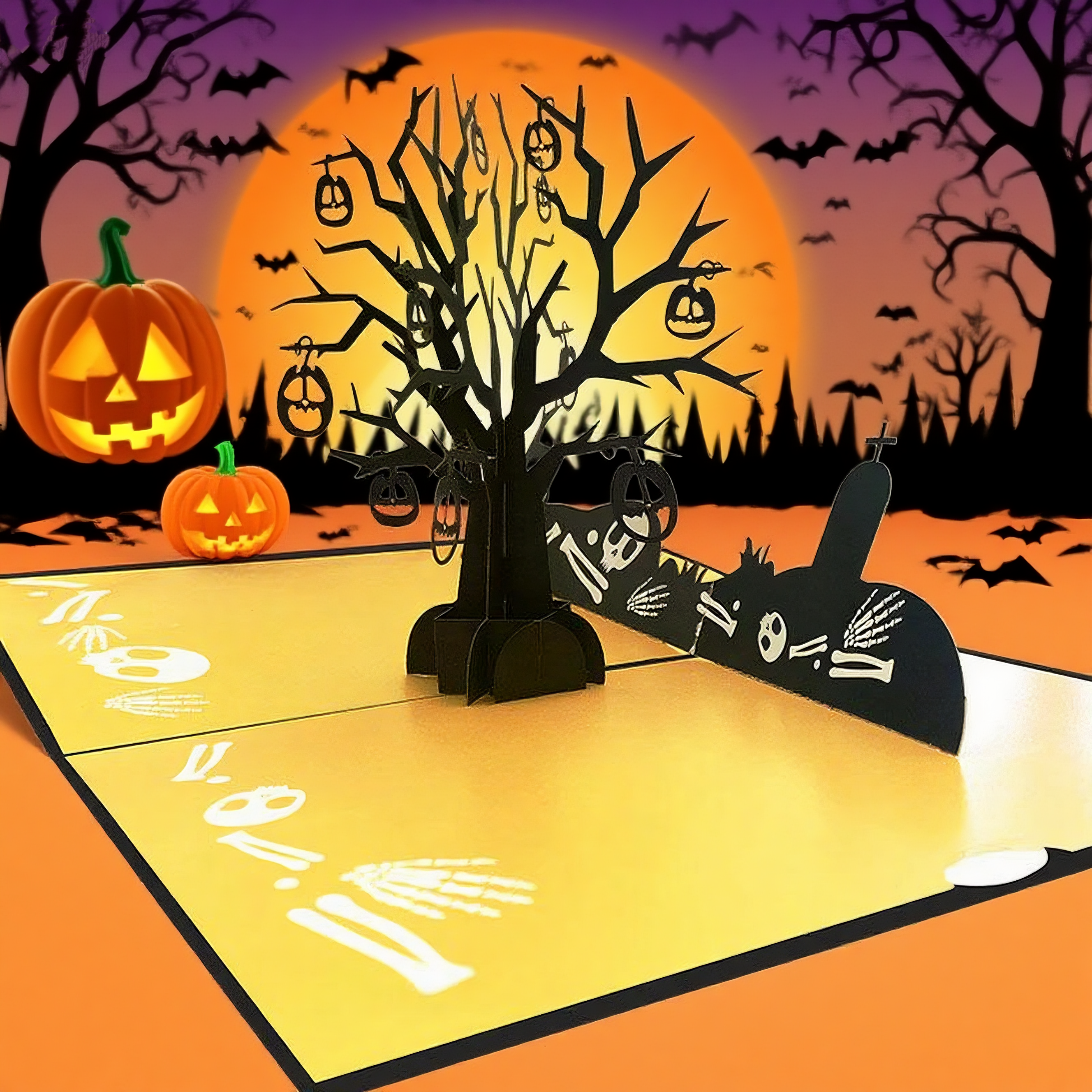 Interactive Dark Spooky Forest Spooky Haunted House Witch Ghost Tree Pumpkin Pop Up 3d Paper Halloween Greeting Card