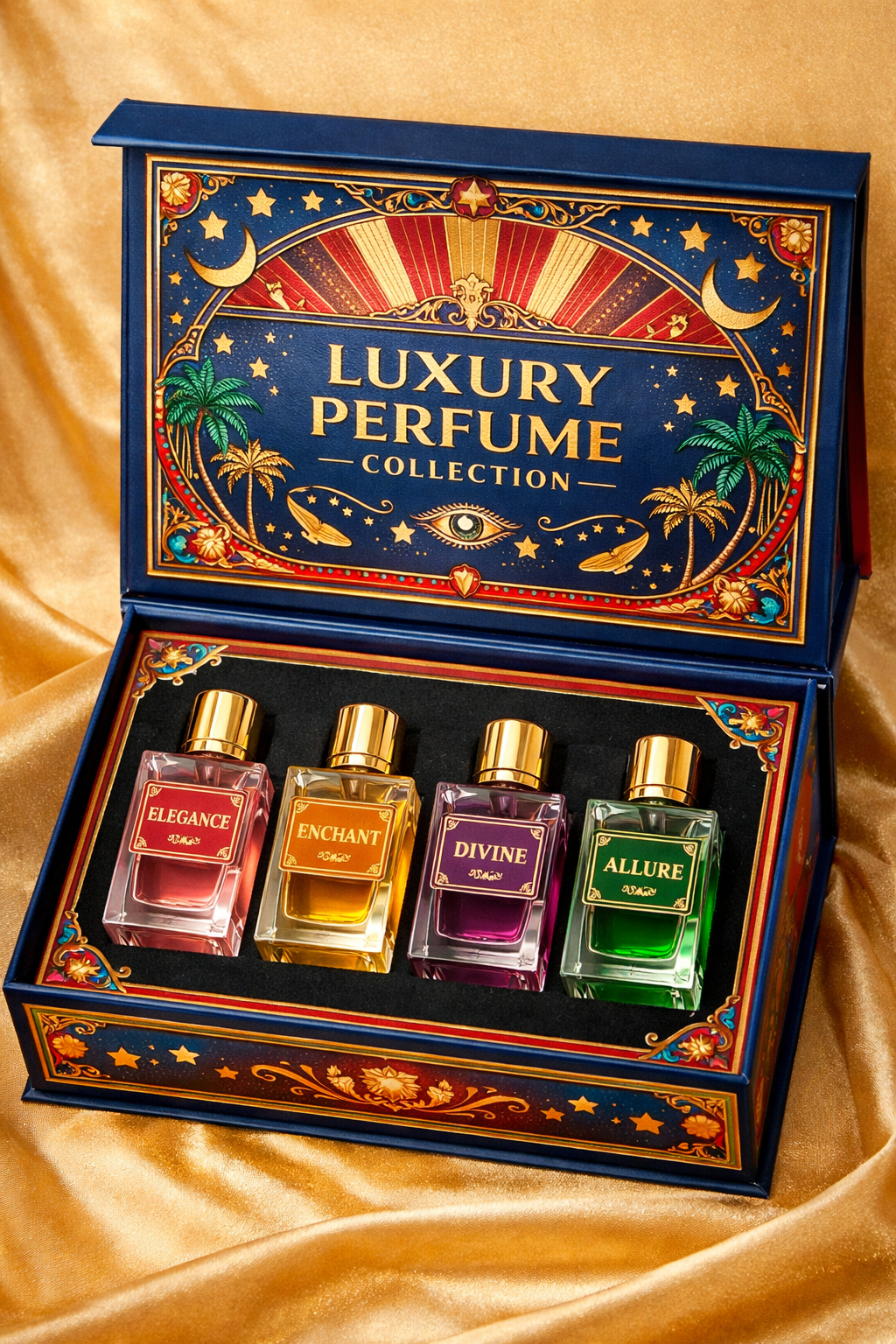 Gold foil Luxury Custom Perfume Fragrance Bottles Packing Foldable Magnetic Cardboard Closure Flat Rigid Perfume Paper Box