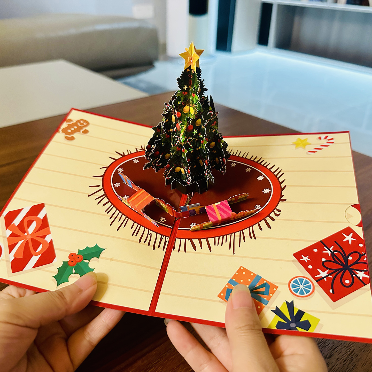 Interactive Magical Snowman Decorated Christmas Tree Santa Claus Holiday Paper Craft Pop Up 3d Paper Christmas Greeting Card