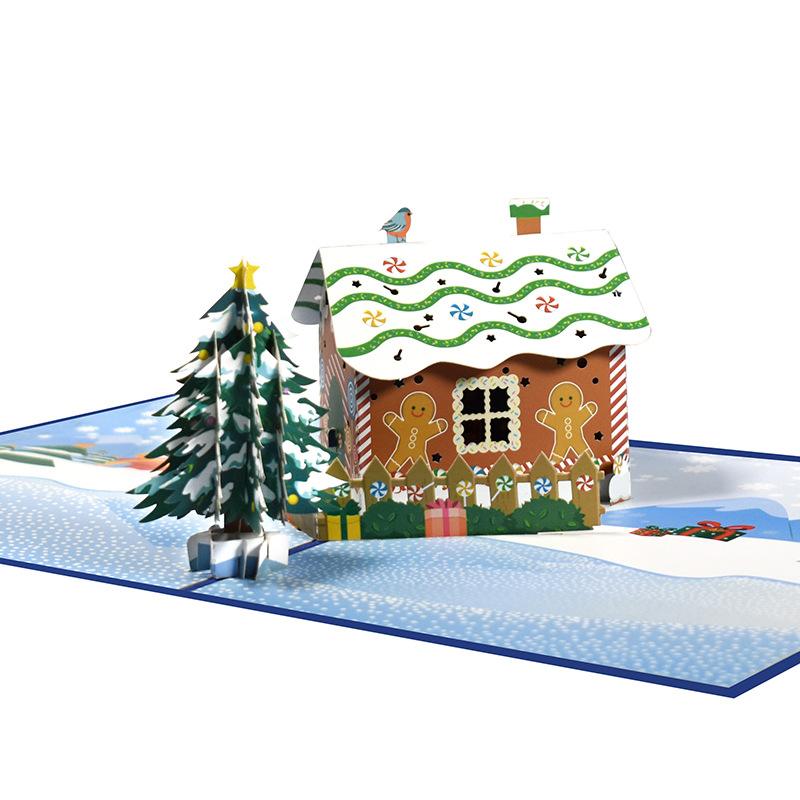 Interactive Magical Snowman Christmas Tree Jesus Santa Claus House Religious Pop Up 3d Paper Christmas Greeting Card