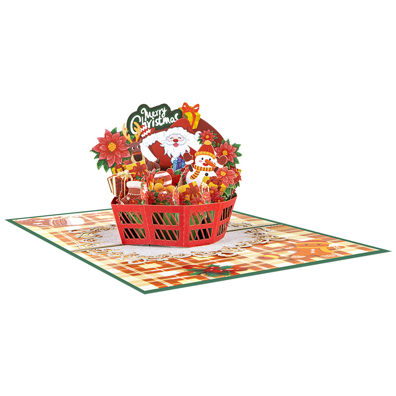 Interactive Magical Snowman Christmas Tree Santa Basket Religious Pop Up 3d Paper Christmas Greeting Card