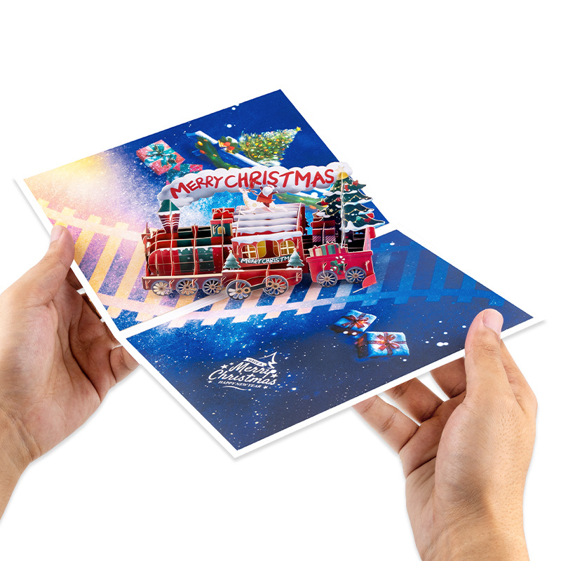 Interactive Magical Snowman  Christmas Train Jesus Santa Claus Religious Pop Up 3d Paper Christmas Greeting Card