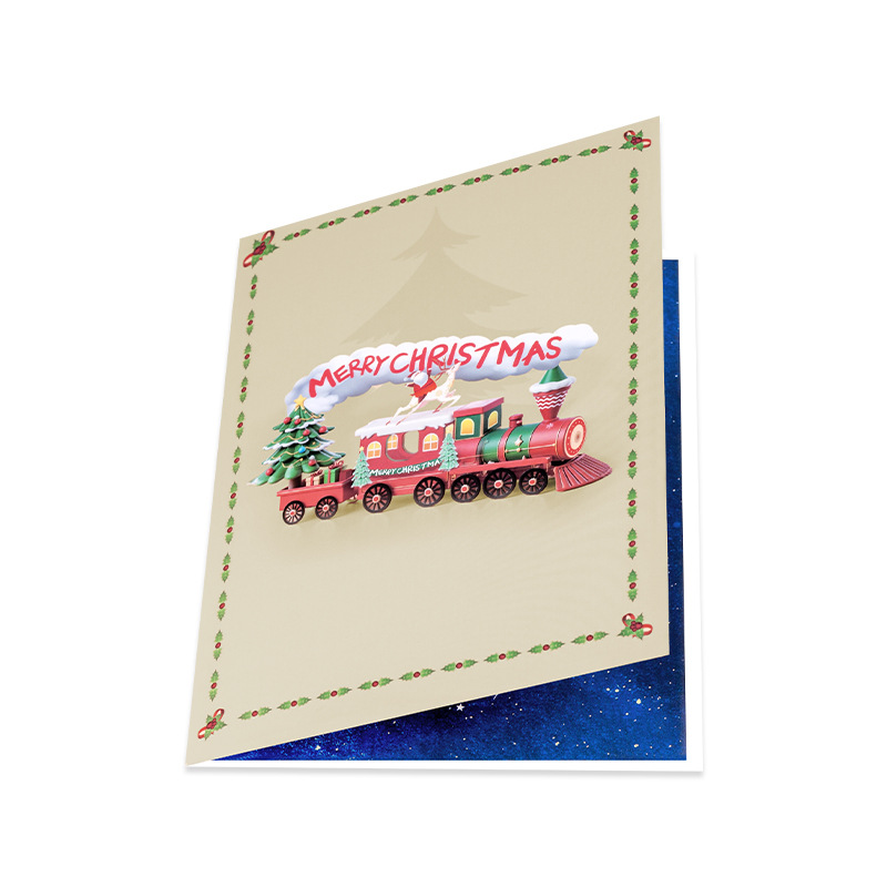 Interactive Magical Snowman  Christmas Train Jesus Santa Claus Religious Pop Up 3d Paper Christmas Greeting Card